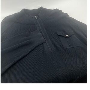 SYNRGY Mens 3XL Quarter Zip Ribbed Knit Sweater Black Cotton Pullover Pocket